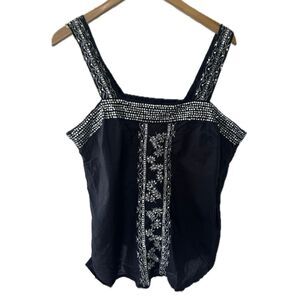 Cotton Express 100% Cotton Metallic Silver Embroidered Sequin Tank Top 18W